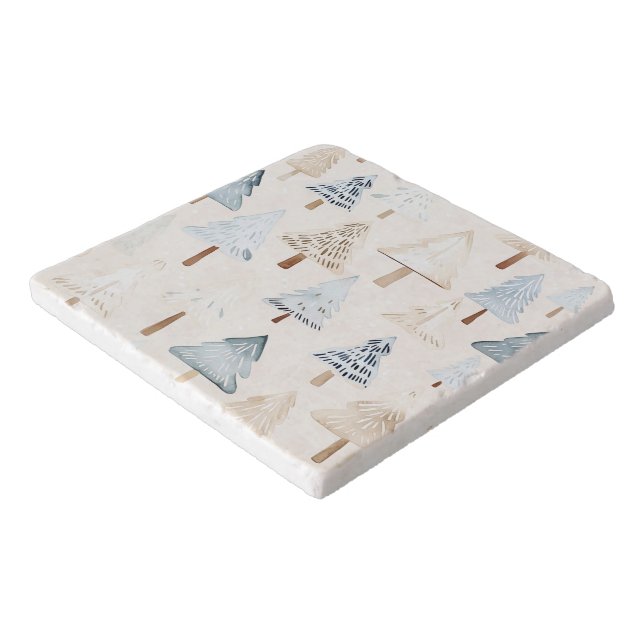 Blue Cream Cozy Christmas Trees Trivet (Corner)