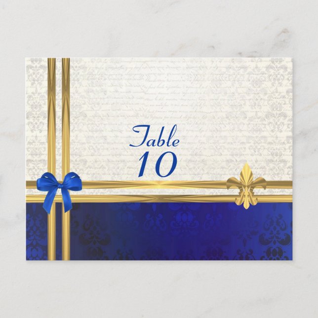 Blue cream damask table number (Front)