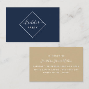 Blue & Cream Diamond Bachelor Party Ticket Invite
