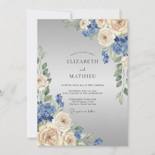 Blue Cream Floral Arrangement Wedding Invitation