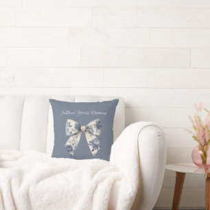 Blue Cream Floral Bow  Throw Pillow