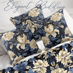 Blue Cream Floral Duvet Cover