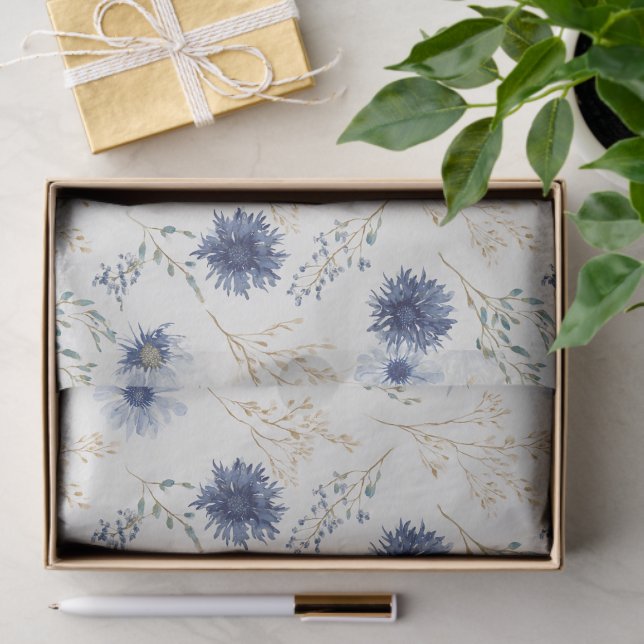 Blue Cream Flowers Bridal Shower Tissue Paper (Gift)