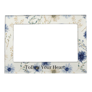 Blue Cream Flowers Magnetic Frame