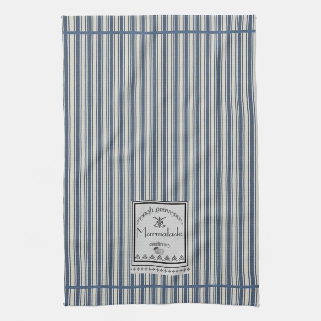  Blue Cream French Style Stripes Marmalade Label Kitchen Towel (Vertical)
