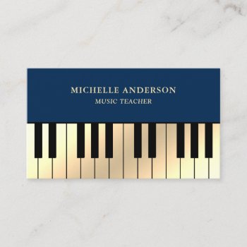 Blue Cream Gold Piano Keyboard Teacher Pianist Business Card by ShabzDesigns at Zazzle