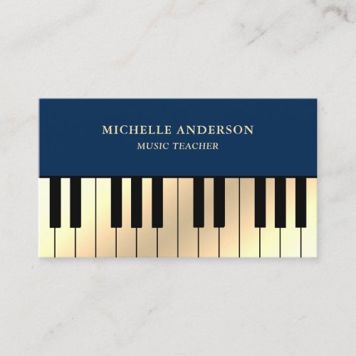 Blue Cream Gold Piano Keyboard Teacher Pianist Business Card