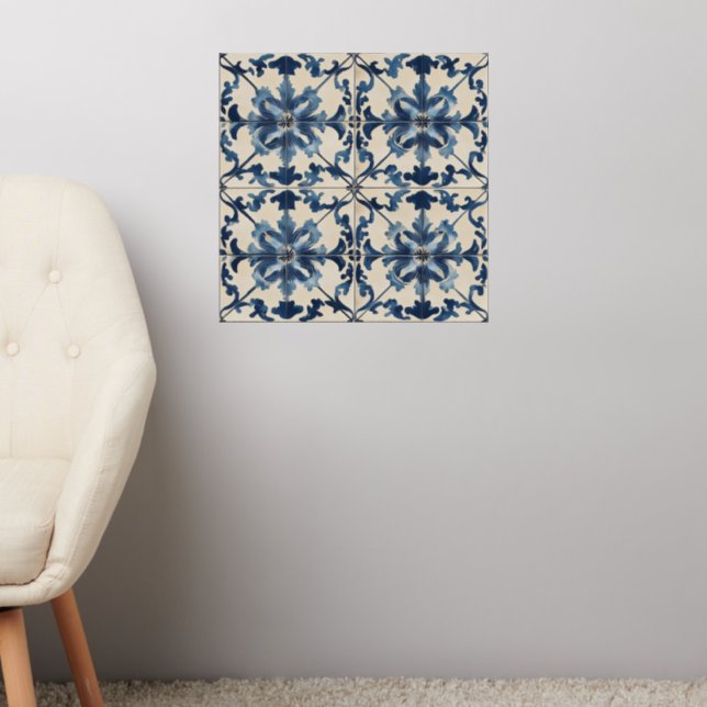 Blue Cream Italian Tile Wall Decal (Living Room 2)
