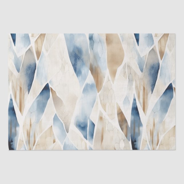 Blue Cream Ivory Abstract Beach  Tissue Paper (Front)