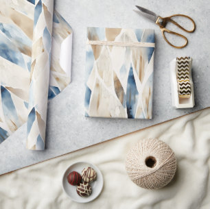 Blue Cream Ivory Abstract Beach Wrapping Paper