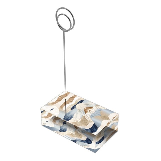 Blue Cream Ivory Abstract Waves Beach  Place Card Holder (Corner)