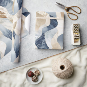 Blue Cream Ivory Abstract Waves Beach Wrapping Paper