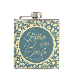 Blue & Cream Leaf Pattern Father of the Bride Flask