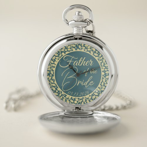 Blue  Cream Leaf Pattern Father of the Bride Pocket Watch