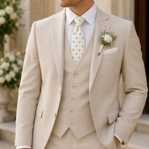 Blue Cream Mediterranean Tile Medallion  Neck Tie