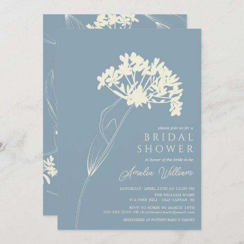 Blue  Cream Modern Floral Bridal Shower Invitation