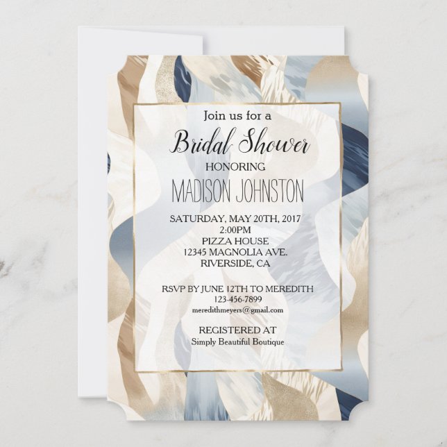 Blue Cream Ocean Sea Sand Beach Abstract Invitation (Front)
