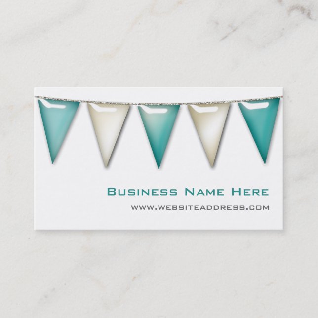 Blue/Cream Party Banner :: Party Business Cards (Front)