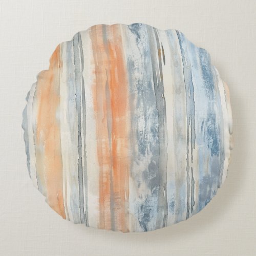 Blue Cream Peach Stripes Round Pillow