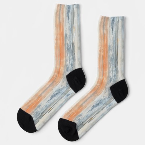 Blue Cream Peach Stripes Socks