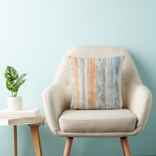 Blue Cream Peach Stripes Throw Pillow