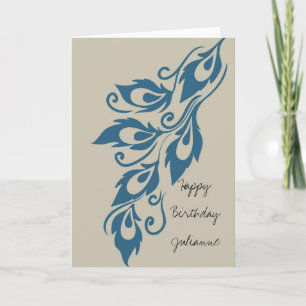Blue Cream Peacock Feathers Birthday Card