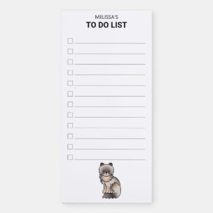 Blue Cream Persian Cartoon Cat To Do List & Name Magnetic Notepad