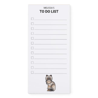 Blue Cream Persian Cartoon Cat To Do List &amp; Name Magnetic Notepad