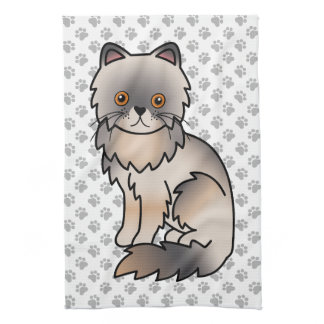 Blue Cream Persian Cute Cartoon Cat Illustration Kitchen Towel