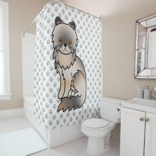 Blue Cream Persian Cute Cartoon Cat & Paws Shower Curtain