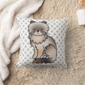 Blue Cream Persian Cute Cartoon Cat & Paws Throw Pillow (Blanket)