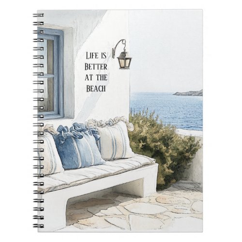 Blue Cream Pillows Bench Ocean View Notebook