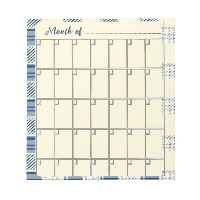 Blue Cream Plaid month notepad  (Front)