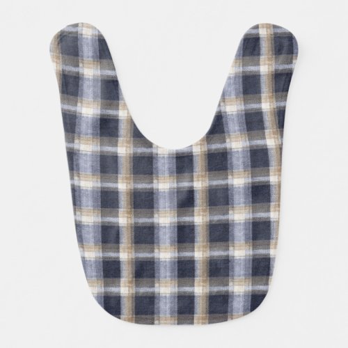 Blue Cream Plaid Stripes Baby Bib