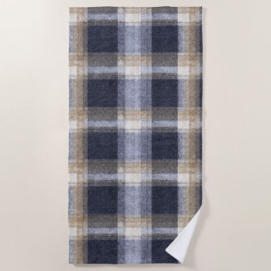 Blue Cream Plaid Stripes Beach Towel