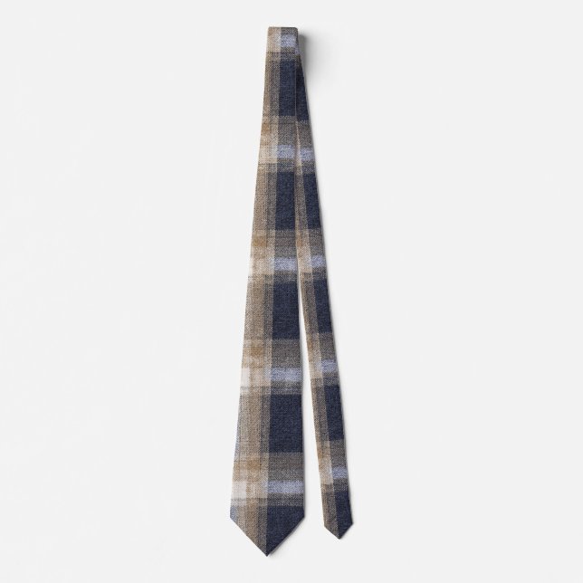 Blue Cream Plaid Stripes Neck Tie (Front)