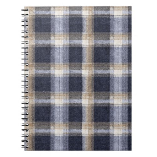 Blue Cream Plaid Stripes Notebook