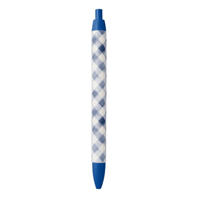 Blue Cream Plaid Stripes Pen (Front Vertical)