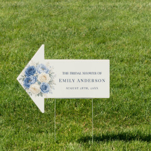 Blue & Cream Rose Floral Bridal Shower Welcome Sign