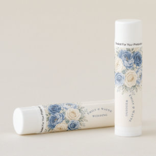 Blue & Cream Rose Floral Wedding Favor Lip Balm