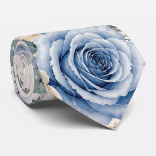 Blue & Cream Rose Floral Wedding Groom’s Neck Tie