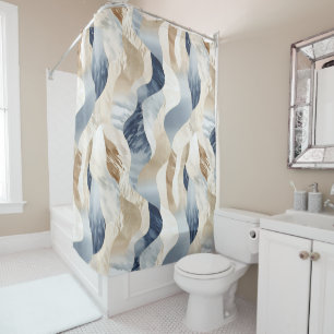 Blue Cream Sand Ivory Abstract Waves Beach  Shower Curtain