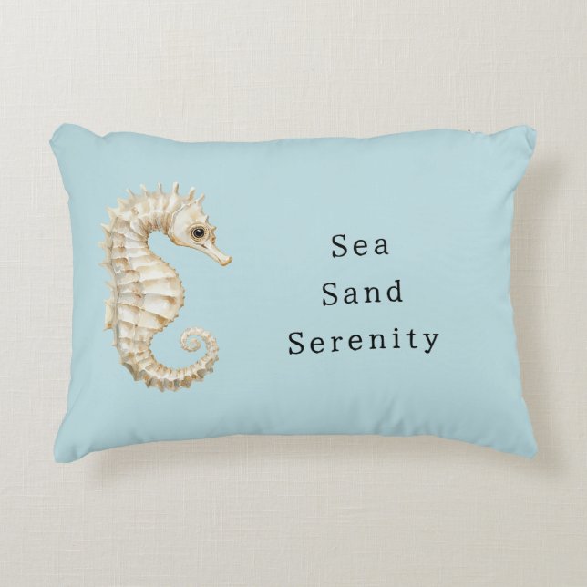 Blue Cream Sea Horses Ocean Bridal Shower Accent Pillow (Front)
