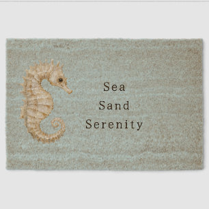 Blue Cream Sea Horses Ocean Bridal Shower Fiber Doormat