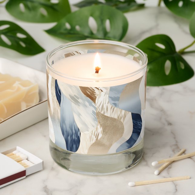 Blue Cream Sea Sand Abstract Scented Candle (Lit)