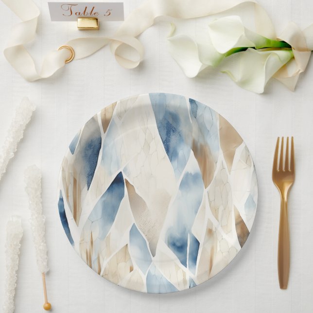 Blue Cream Sea Sand Ocean Beach Paper Plates (Wedding)
