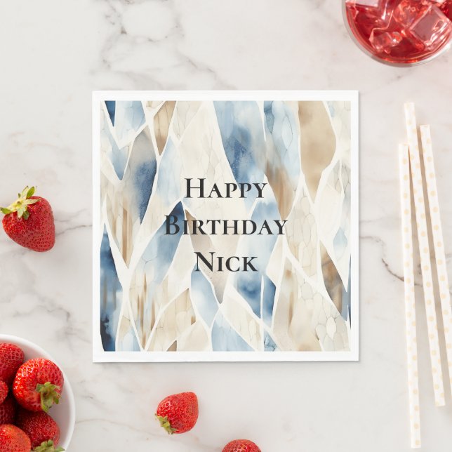 Blue Cream Sea Sand Ocean Serenity Birthday Napkins (Insitu)