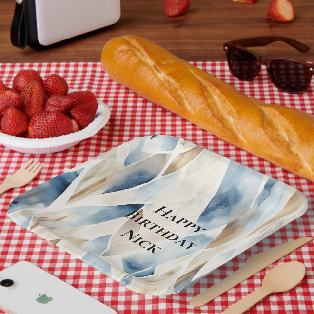 Blue Cream Sea Sand Ocean Serenity Birthday Paper Plates (Picnic)