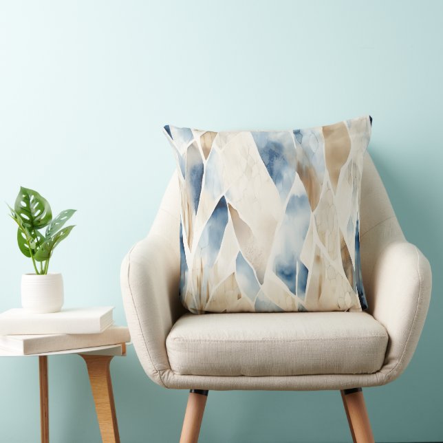 Blue Cream Sea Sand Ocean Serenity Throw Pillow (Chair)