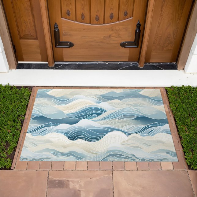 Blue Cream Sea Sand Ocean Waves Doormat (Outdoor)